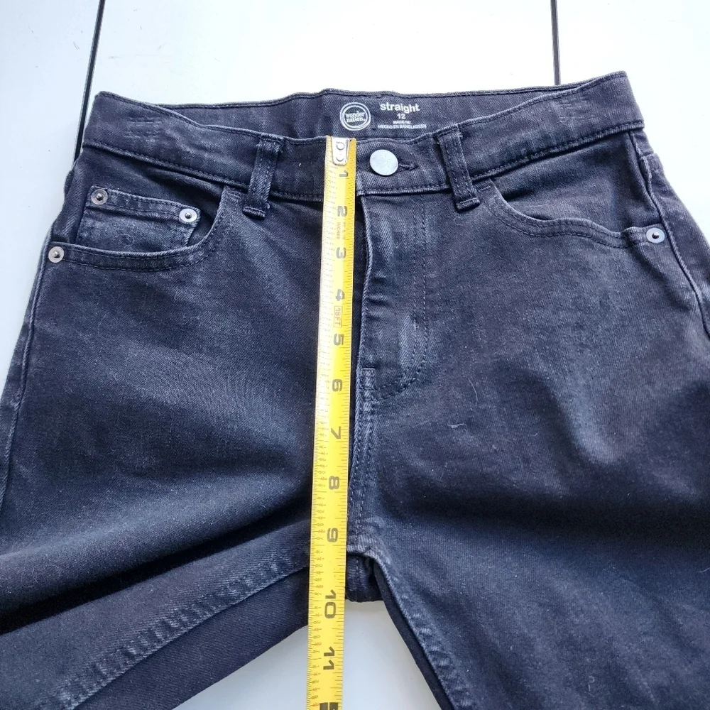 Wonder Nation Jeans Boys Black Denim Stretch Straight Fit Adjastable Waist Sz 12